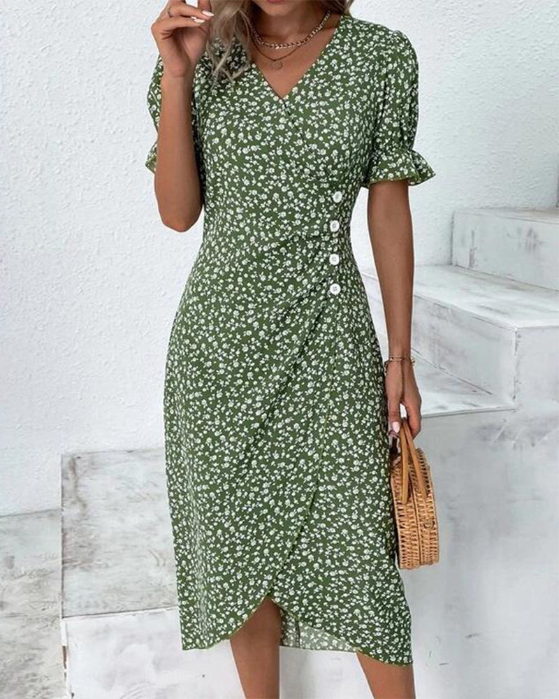 Ellen | Women's Dress | V-Neck Wrap Short Sleeve Midi