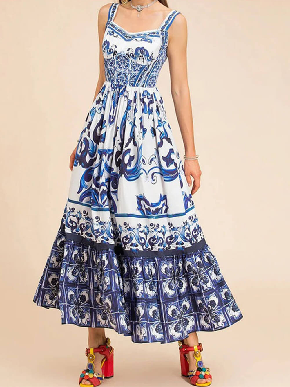 Ellen | Women's Boho Midi Dress | Square Neck Tiered