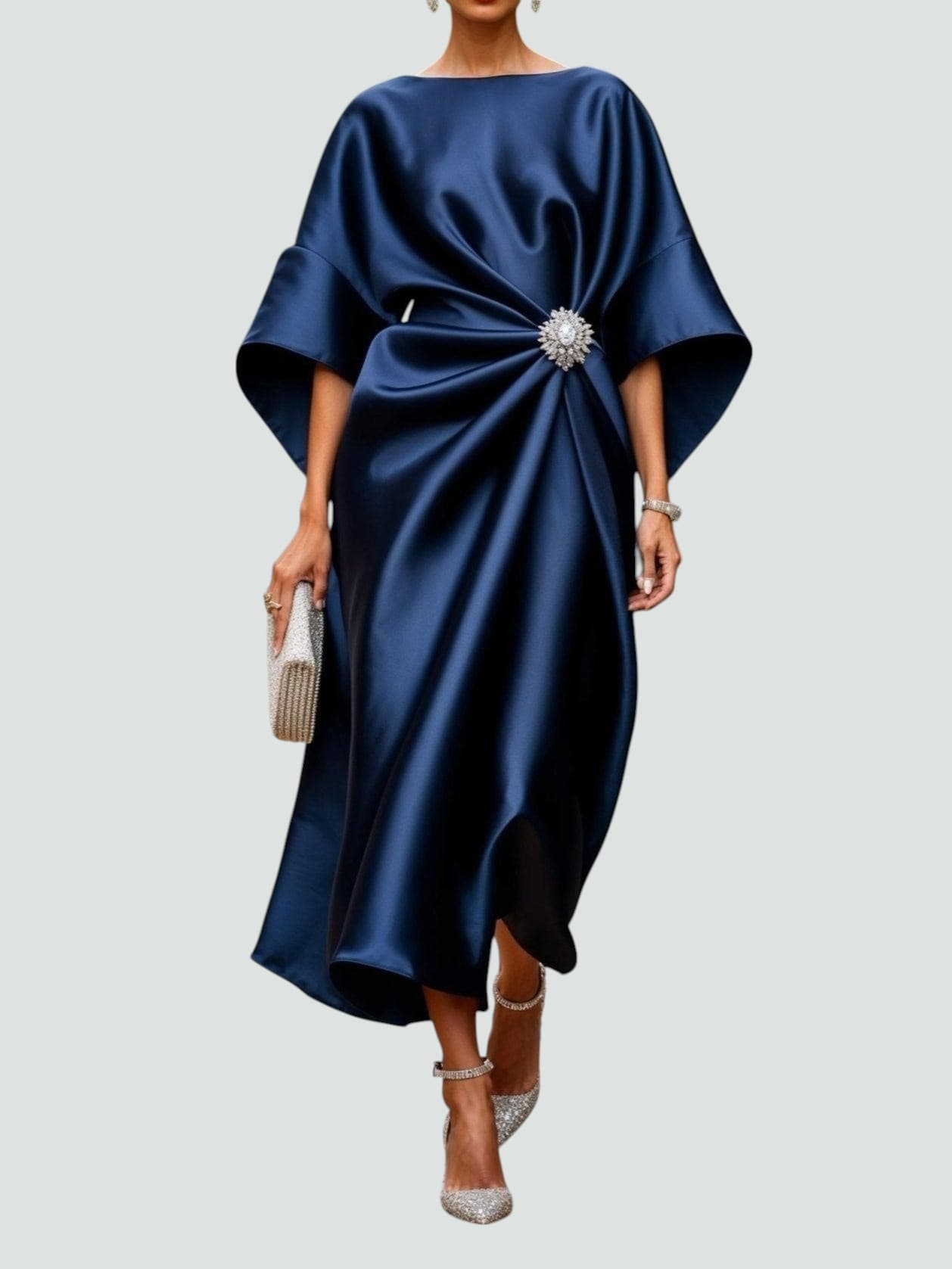 Ellen | Women's Dress | Draped Midi Batwing Sleeve