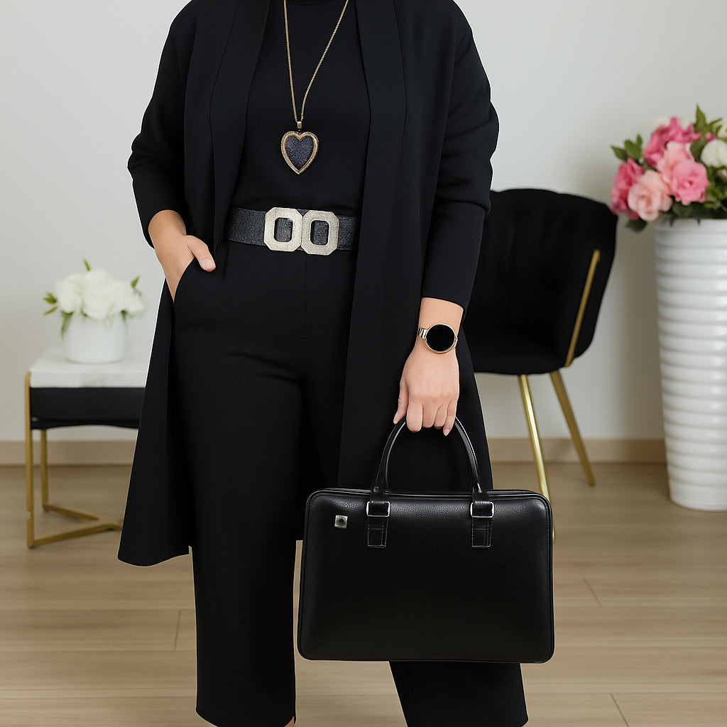 Ellen | Women's Three-Piece Set | Longline Cardigan Straight Trousers
