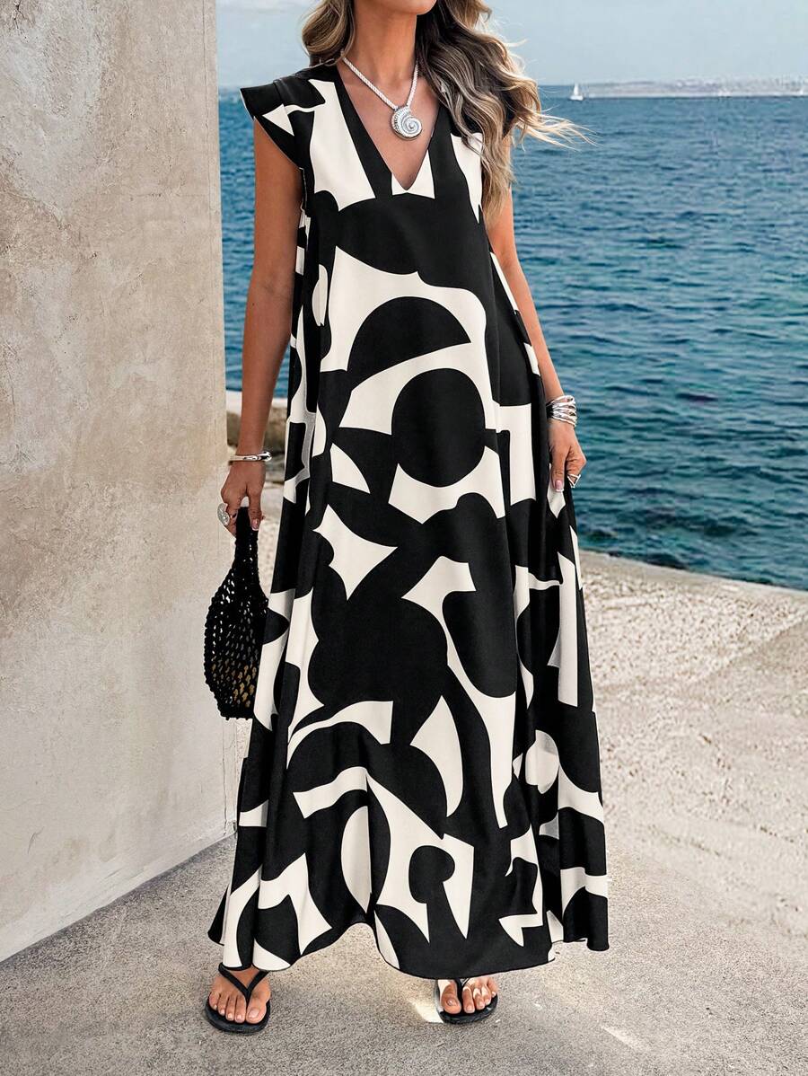 Ellen | Women's Black Maxi Sundress | V-Neck