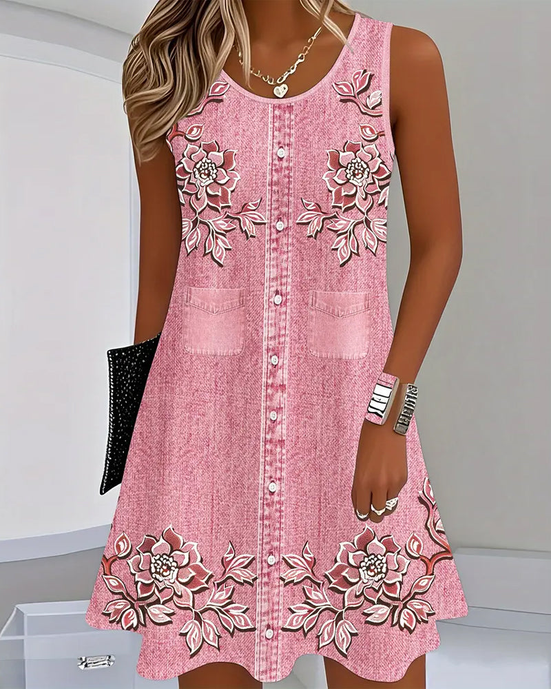 Women’s Dress | Sleeveless Floral Button