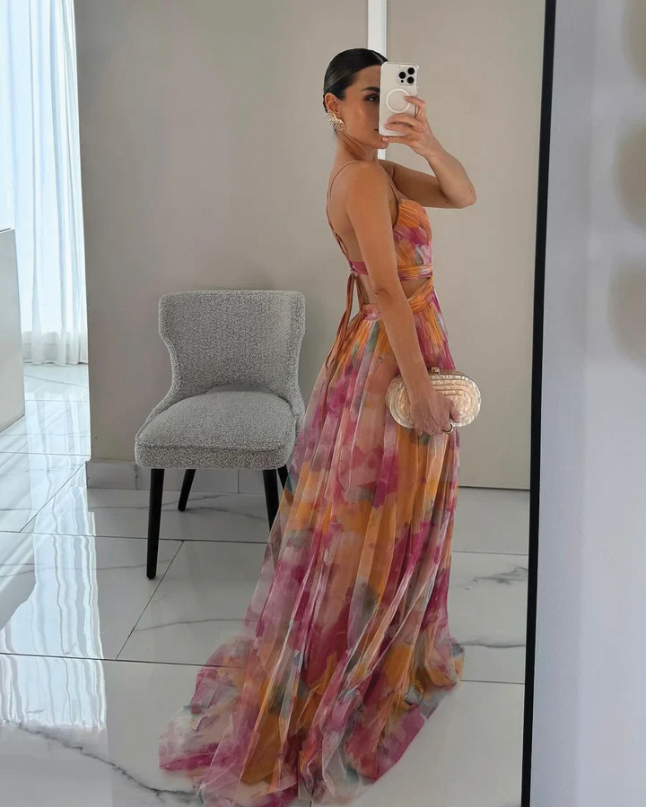 Women's Wedding Guest Maxi Dress | Floral Pleated