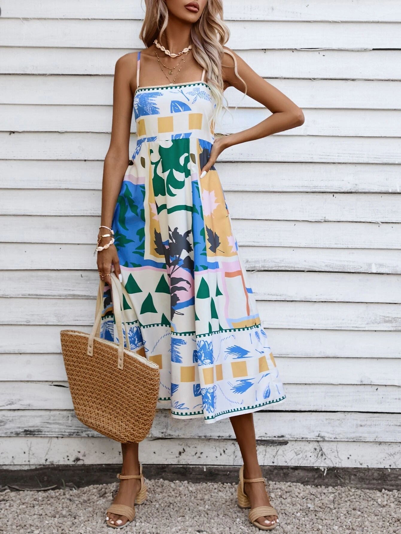 Ellen | Women's Boho Midi Dress | Square Neck