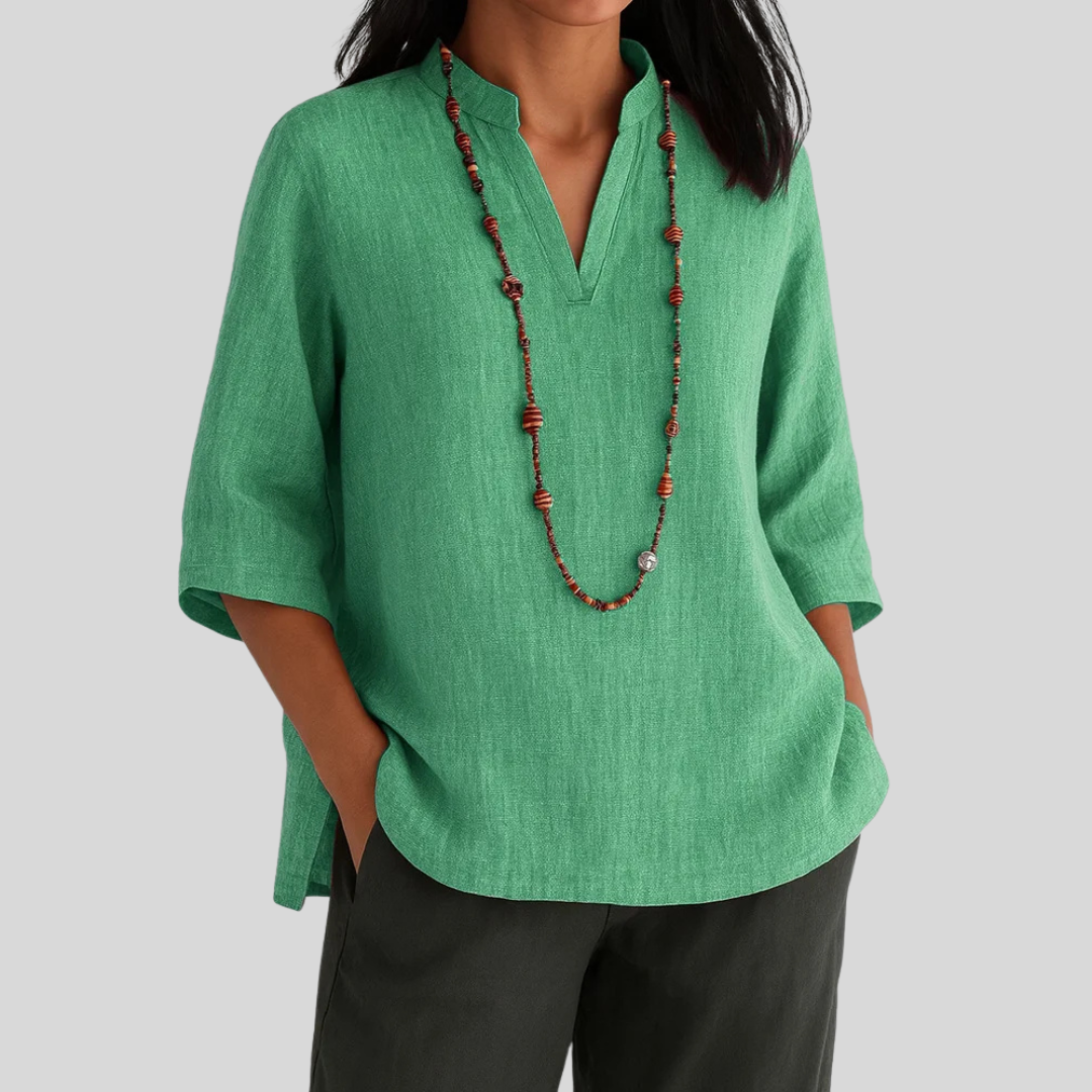 Ellen | Women’s Blouse | V-Notch Three-Quarter Sleeve