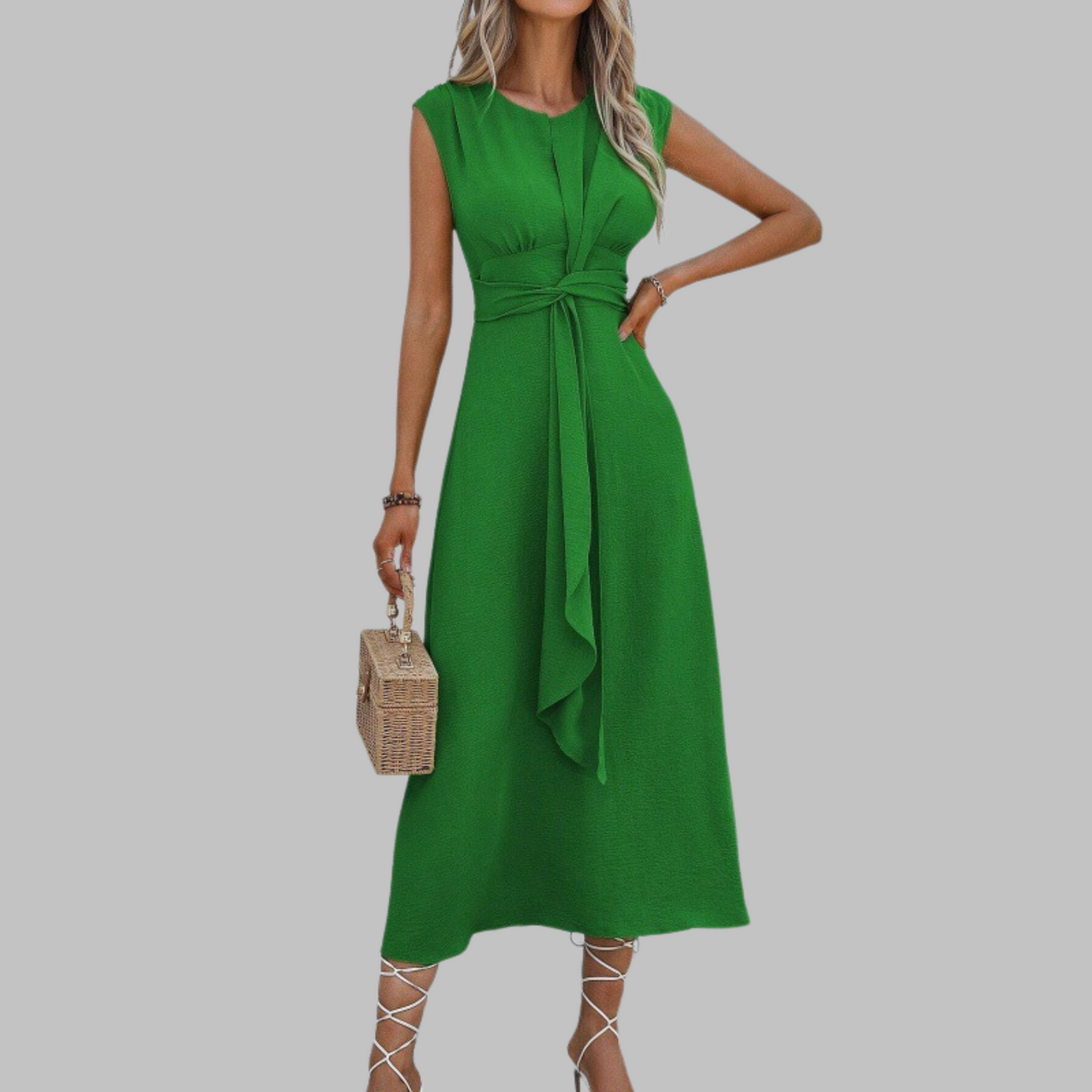 Ellen | Women's Midi Sundress | A-Line Belted Sleeveless