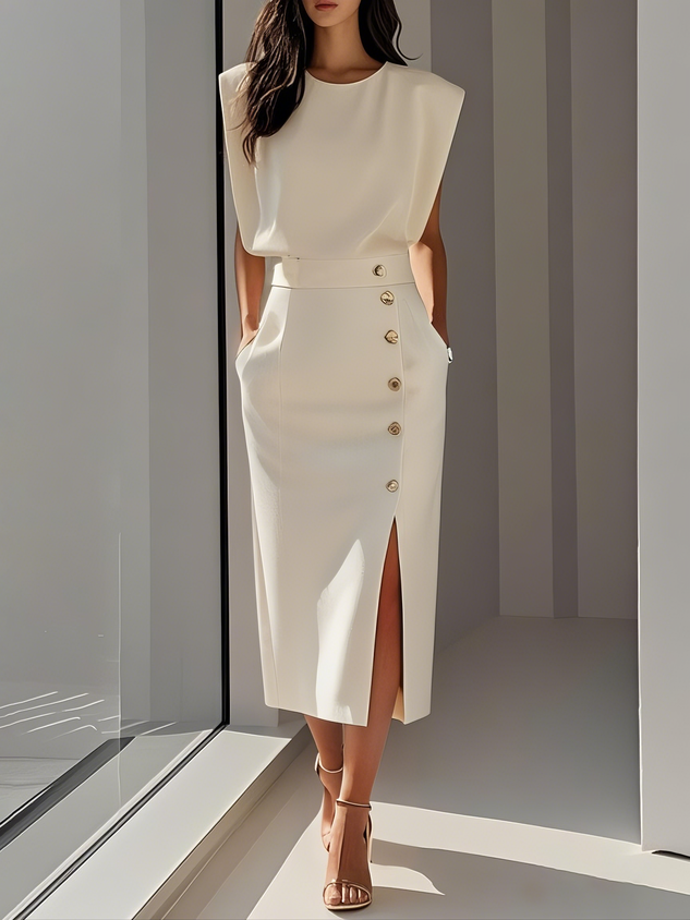 Ellen | Women’s Dress | Sleeveless Side Button Midi