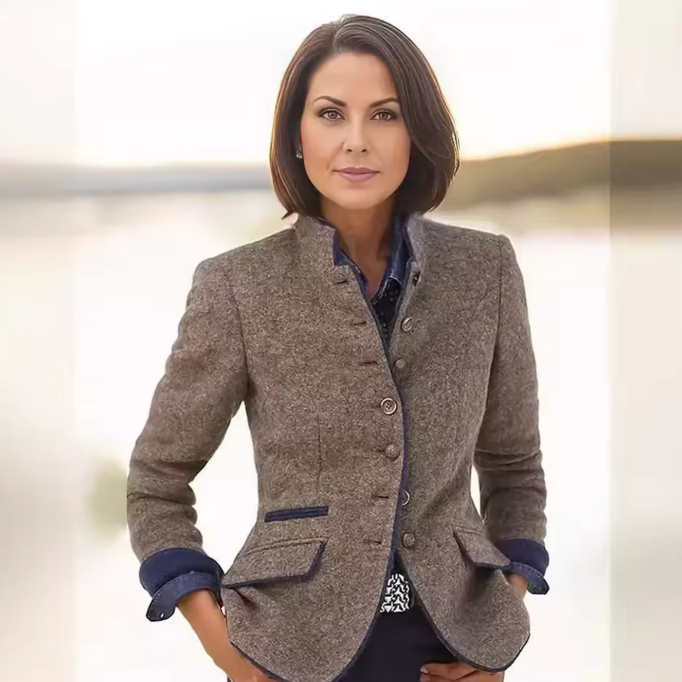 Ellen | Women's Jacket | Stand Collar Jacket Flap Pockets