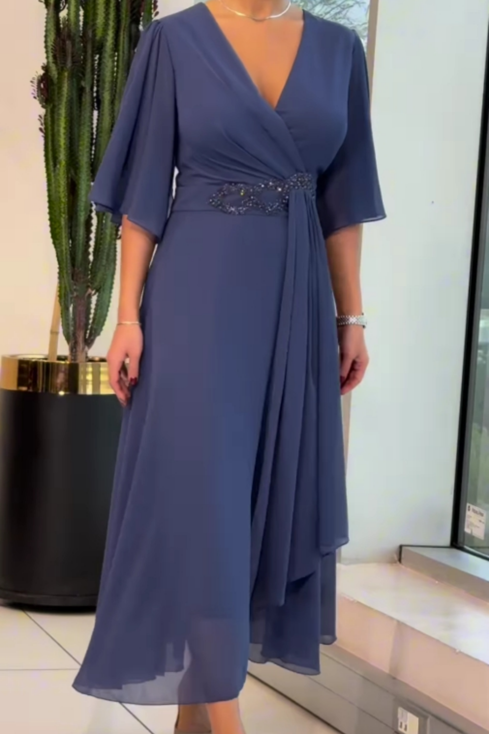 Women’s Dress | V-Neck Draped Midi