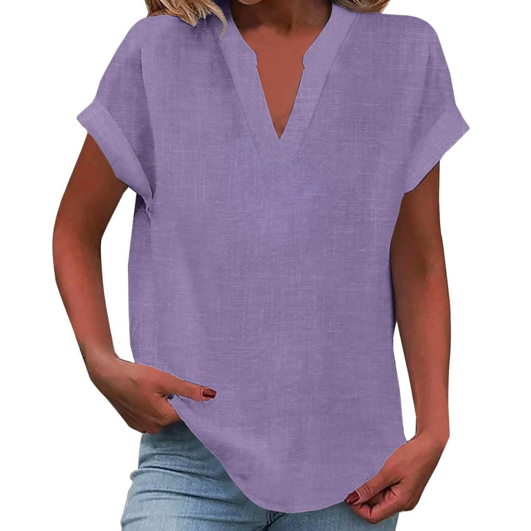 Ellen | Women’s Blouse | V Neck Short Sleeve