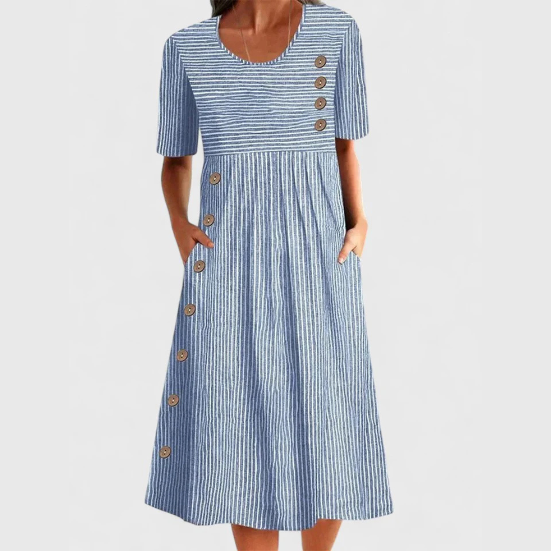 Ellen | Women’s Dress | Striped Button Midi