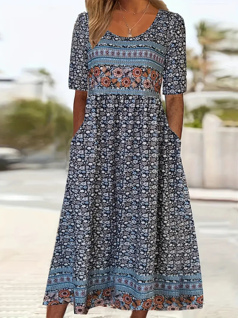 Women's Boho Midi Dress | Short Sleeve