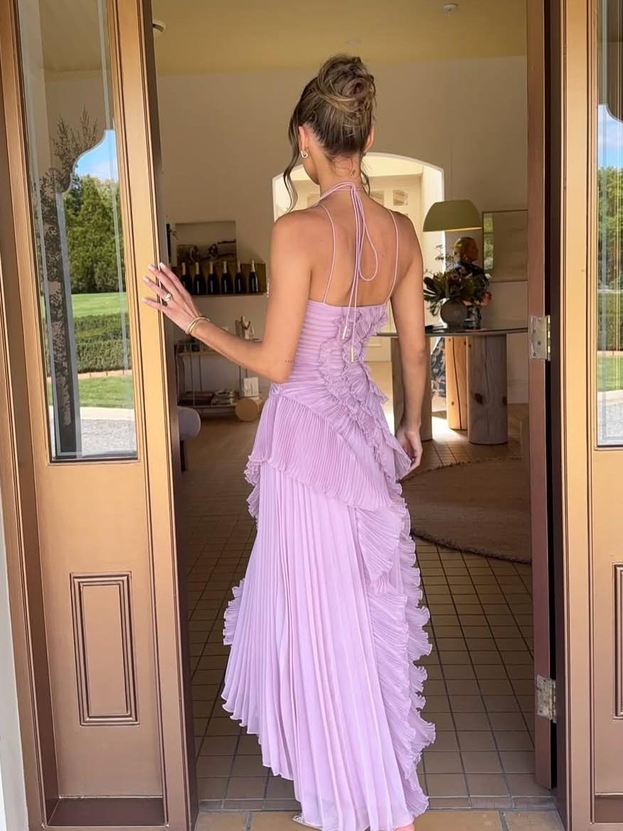 Women's Wedding Guest Maxi Dress | Sleeveless Pleated Asymmetric