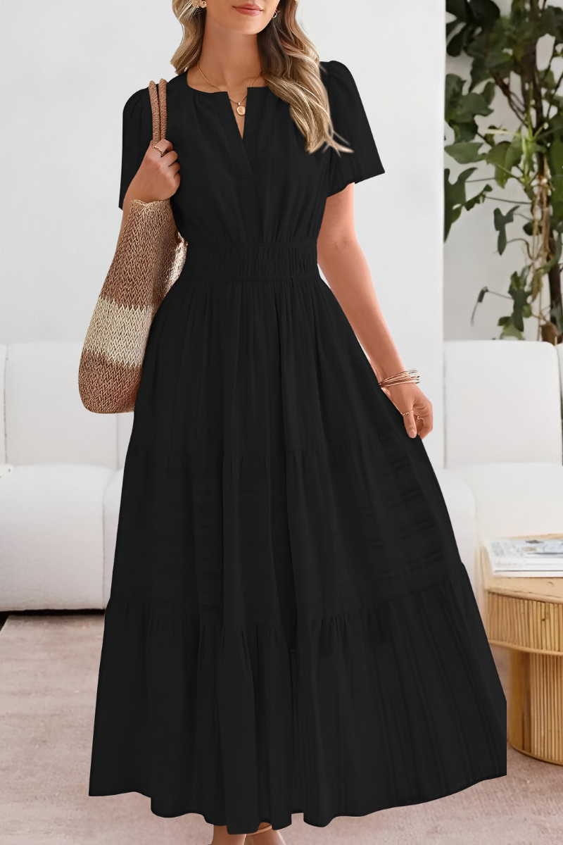 Women's Boho Midi Dress | Smocked Short Sleeve