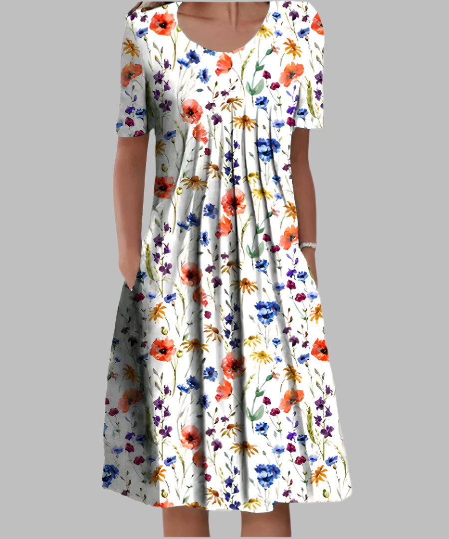 Ellen | Women's Dress | Printed Midi Short Sleeve
