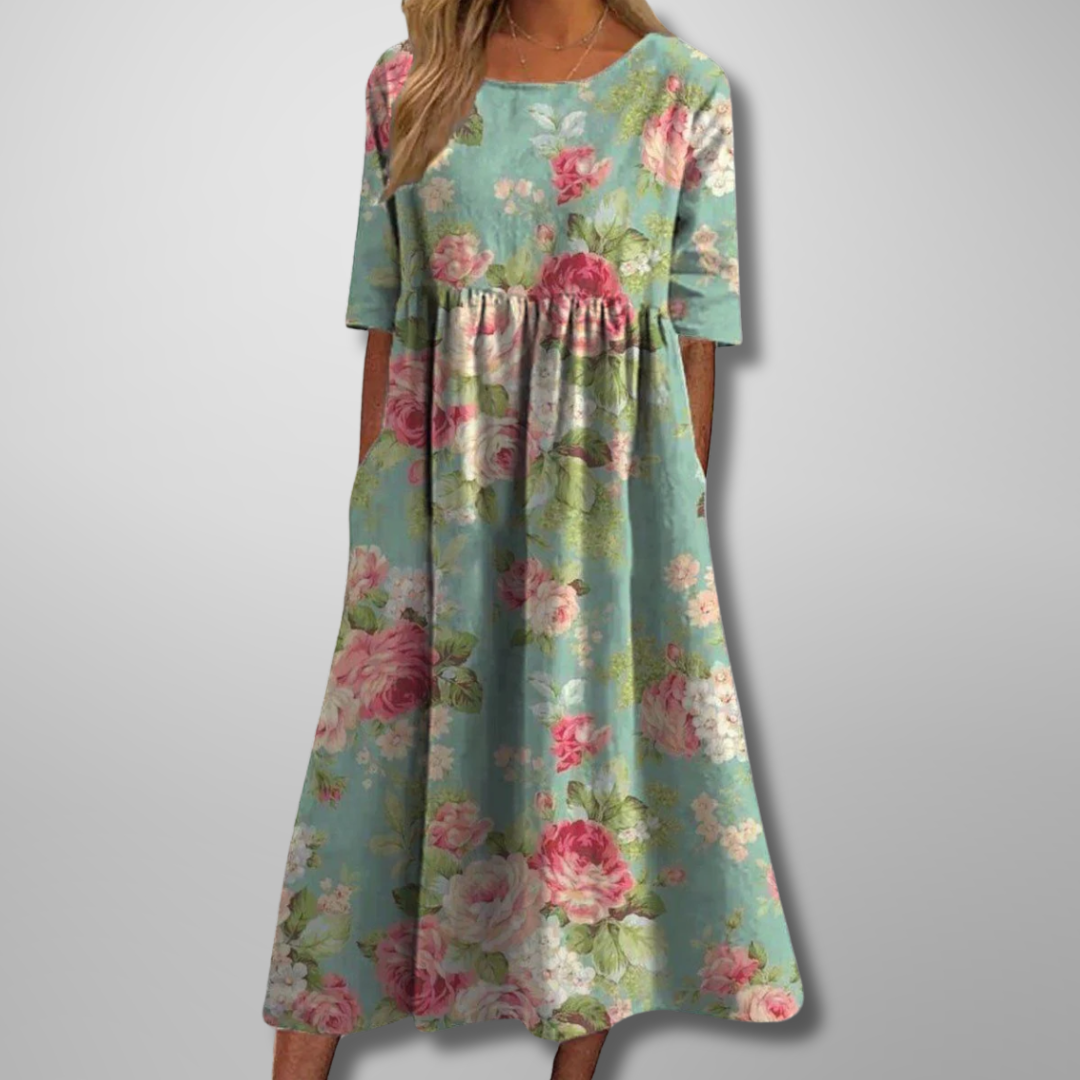 Women's Dress | Short Sleeve Loose Fit Midi