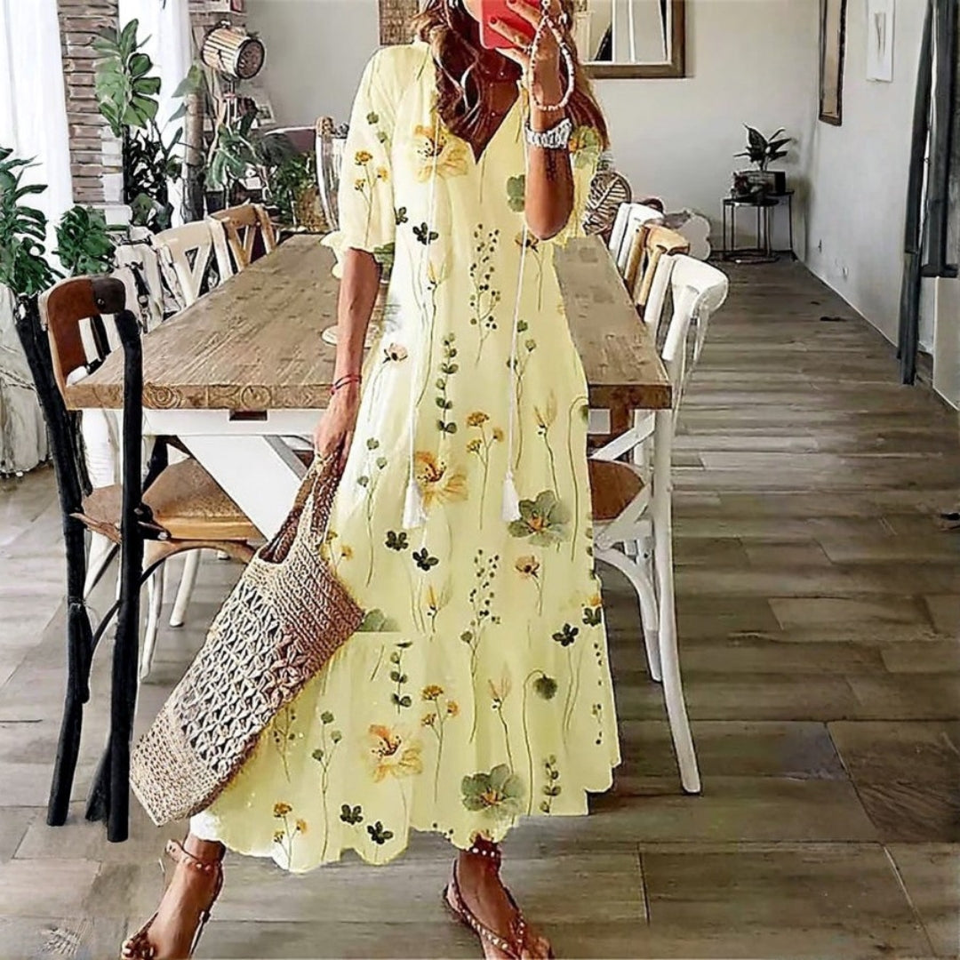 Women's Boho Maxi Dress | Short Sleeve Floral