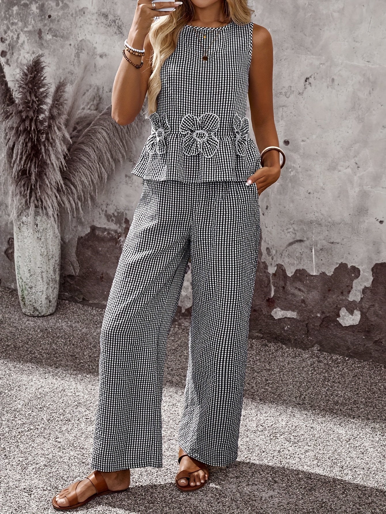 Ellen | Women's 2 Piece Set | Embroidered Wide-Leg