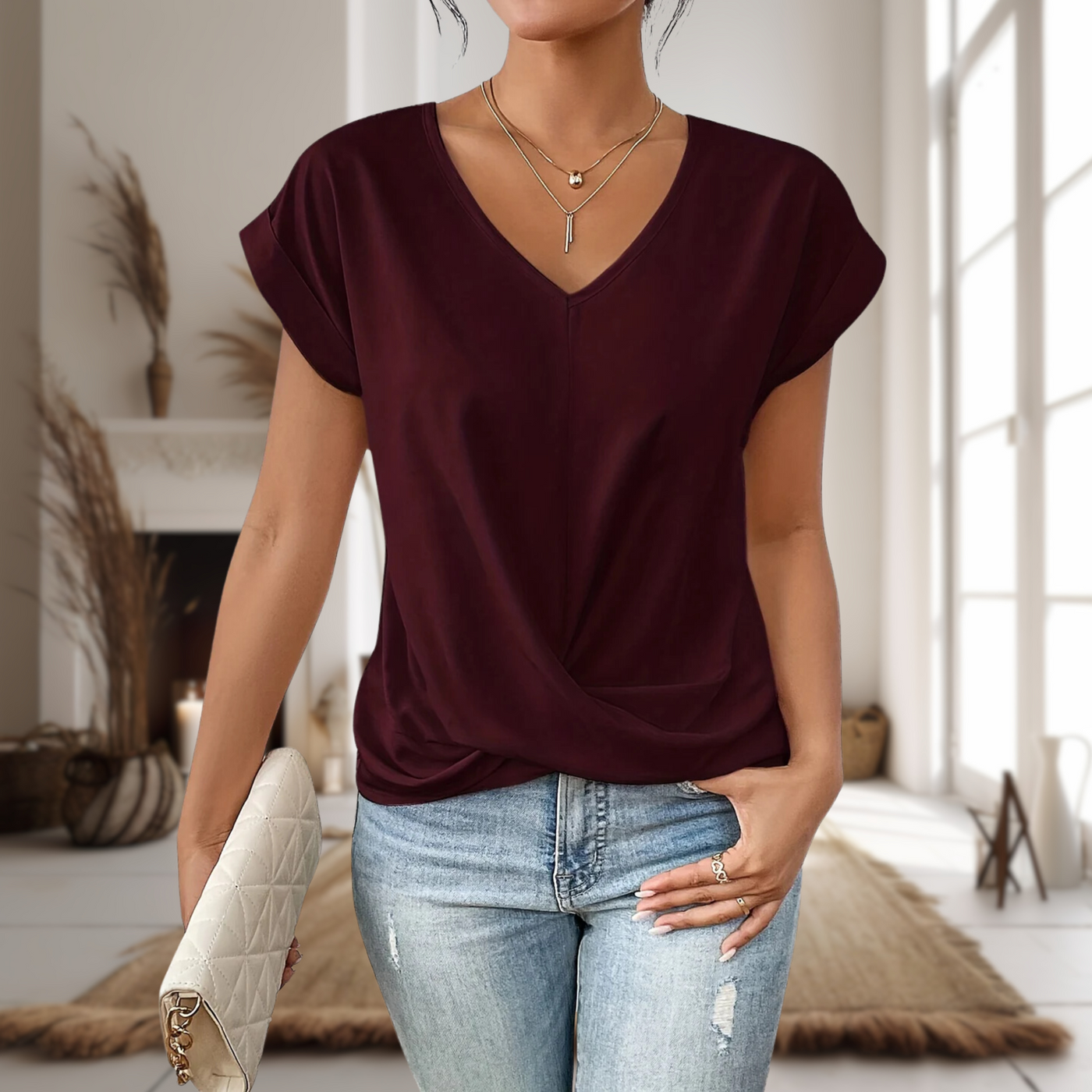 Ellen | Women’s Blouse | V-Neck with Twisted Hem