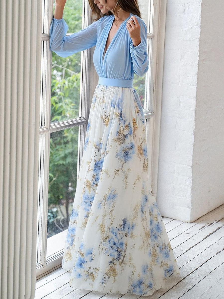 Women's Boho Maxi Dress | Floral V-Neck