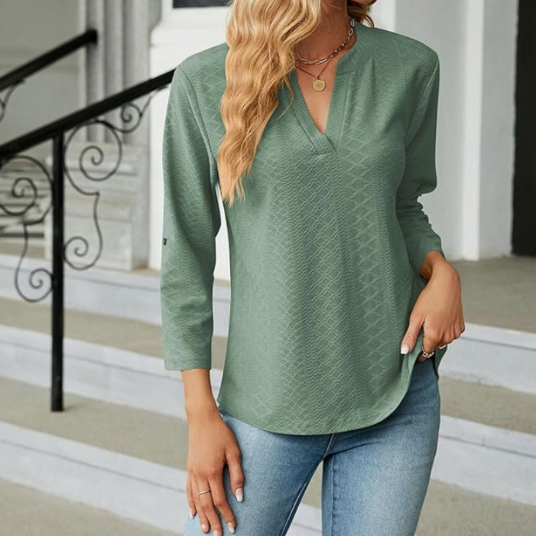 Ellen | Women’s Blouse | Textured V-Neck