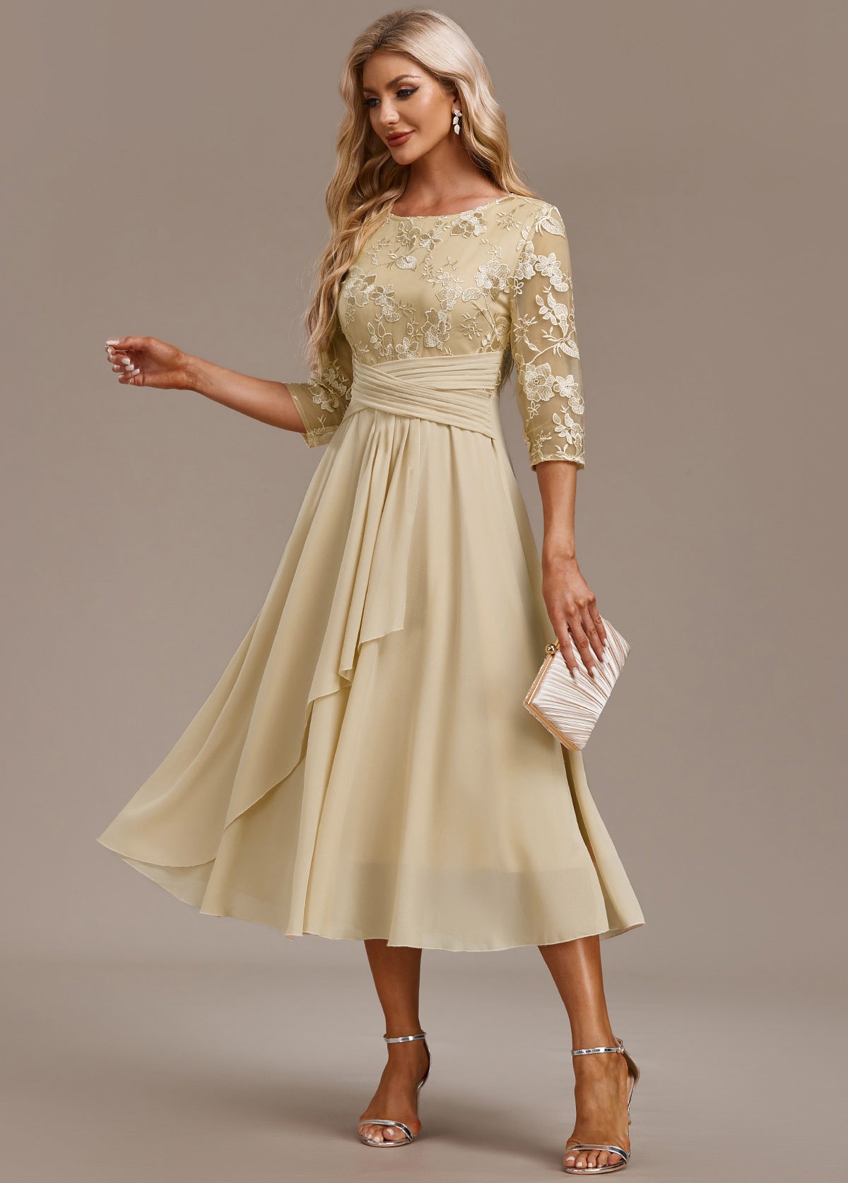 Ellen | Women’s Dress | Embroidered Round Neck Midi