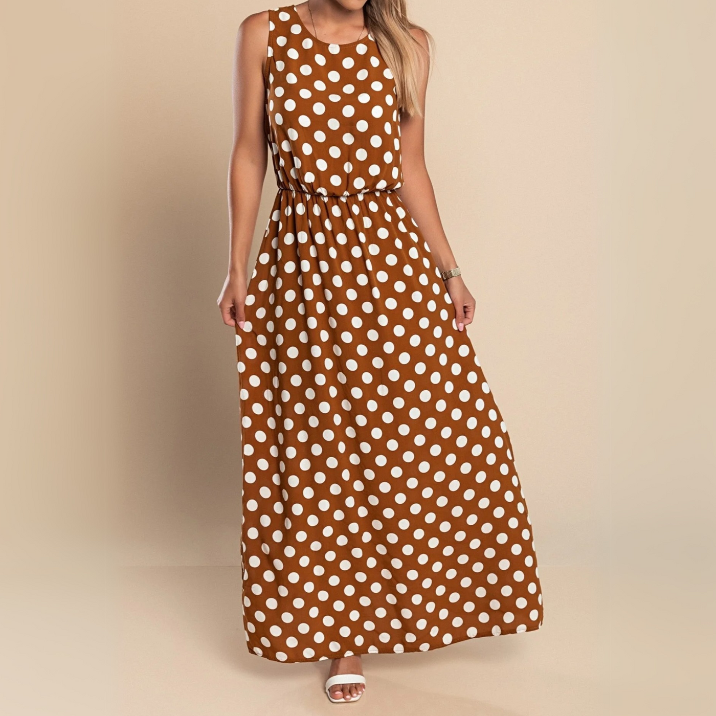 Ellen | Women's Dress | Sleeveless Maxi Polka Dot Print