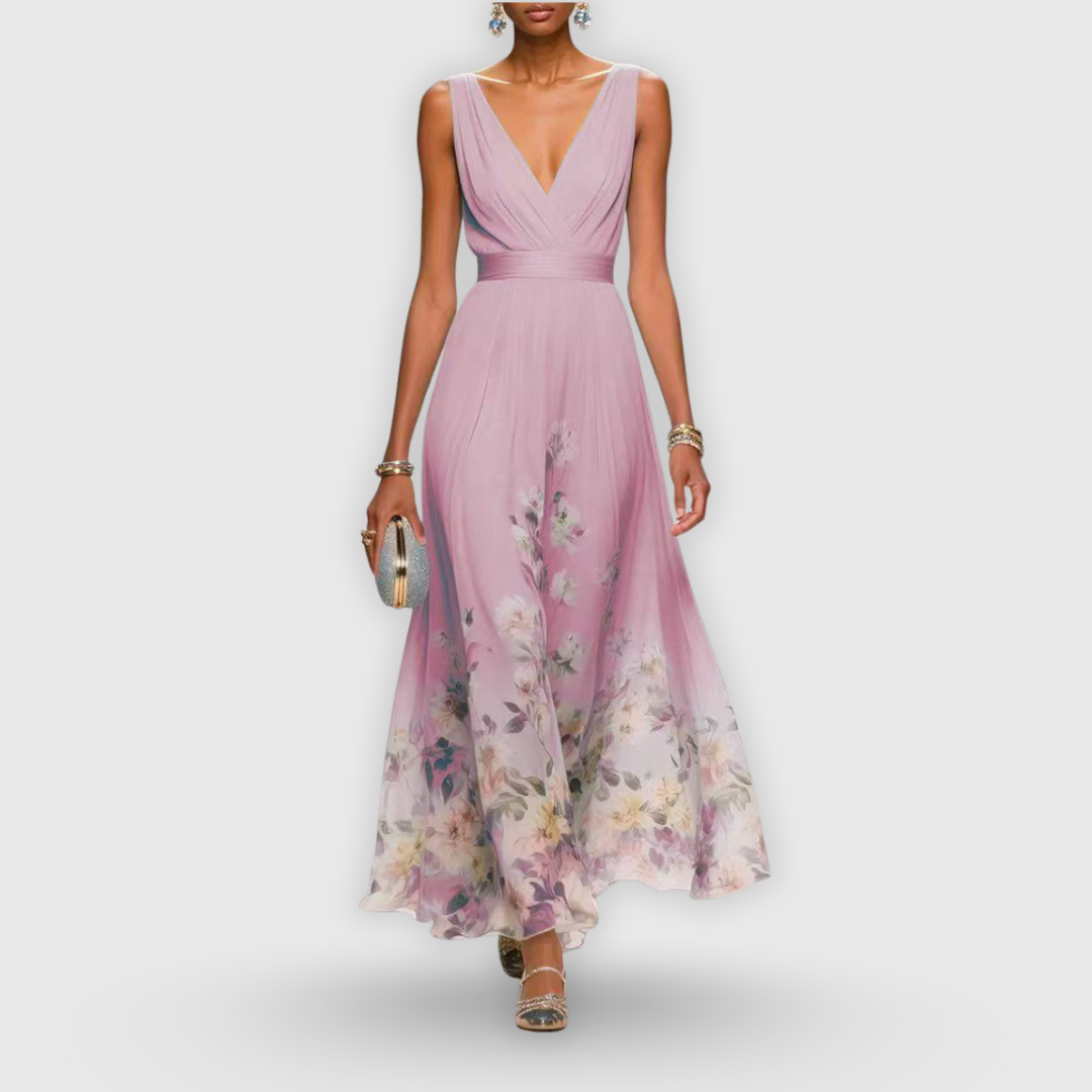 Women's Wedding Guest Maxi Dress | V-Neck Sleeveless Floral