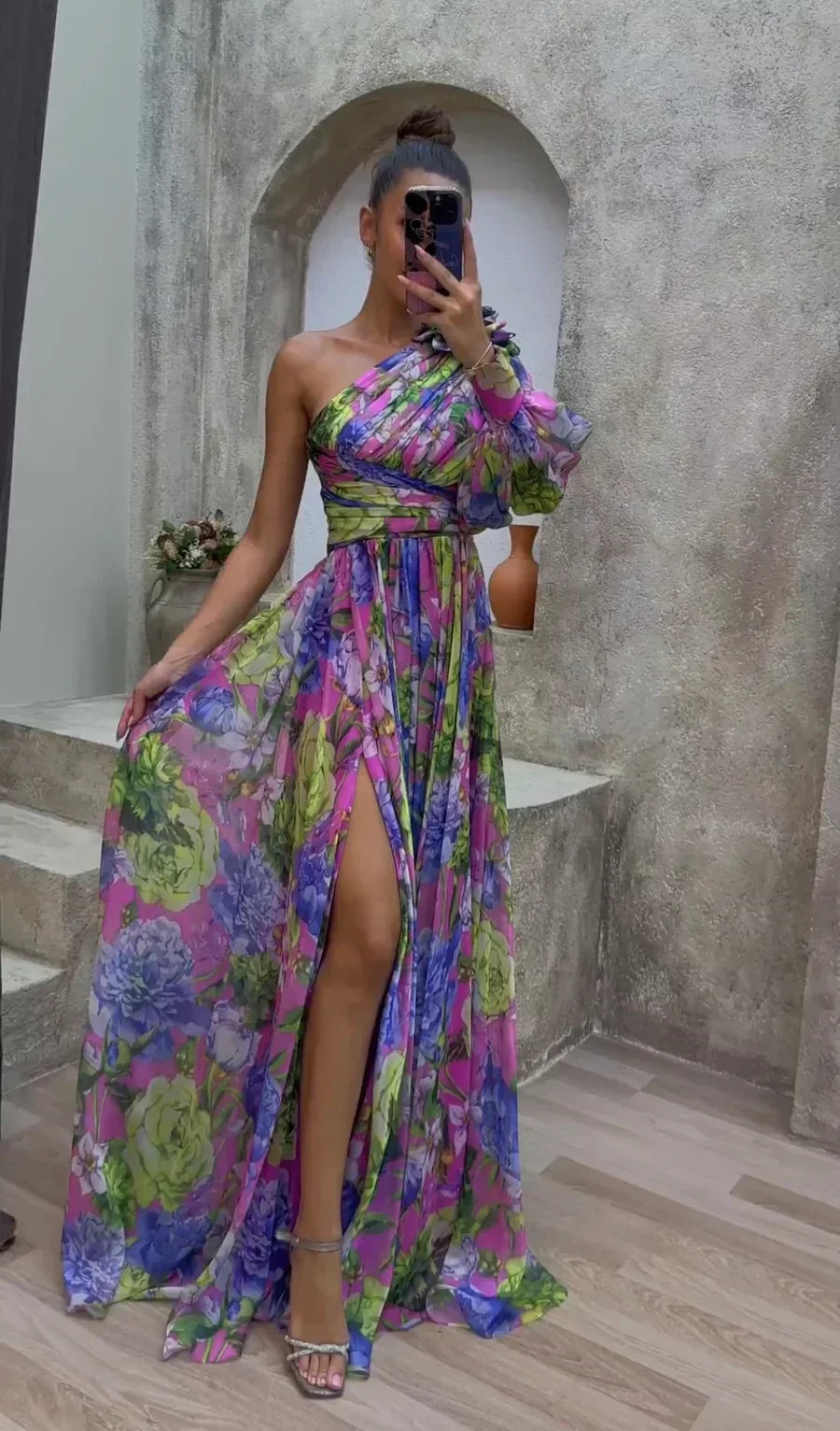 Ellen | Women’s Dress | One Shoulder Floral Split Maxi