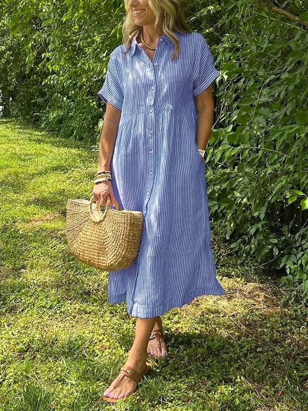 Ellen | Women’s Dress | Striped Button-Up