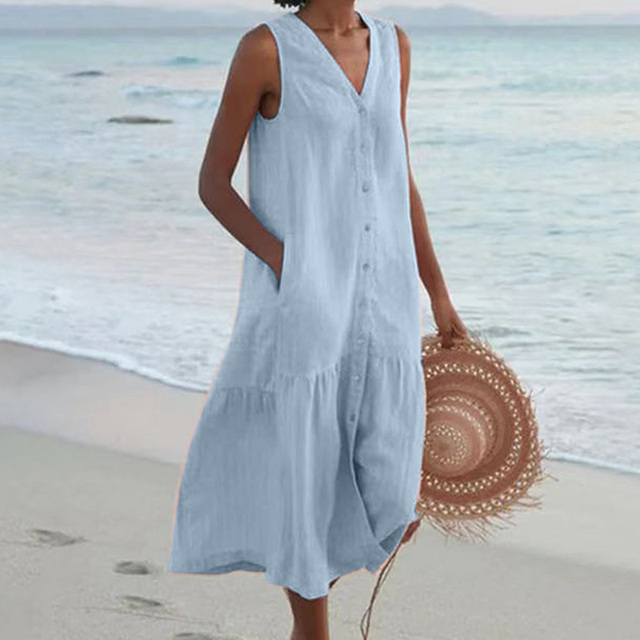 Women's Dress | Sleeveless Midi Button Front