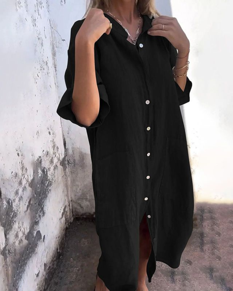 Women’s Shirt Dress | Button Front Pocket Design
