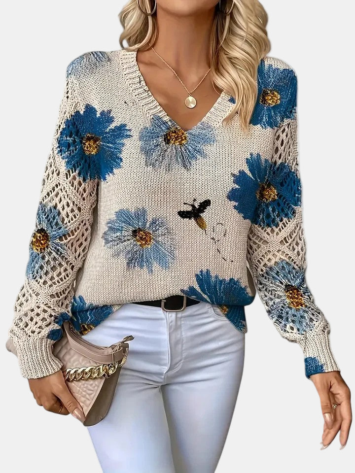 Ellen | Women's Jumper | Floral Knit V-Neck