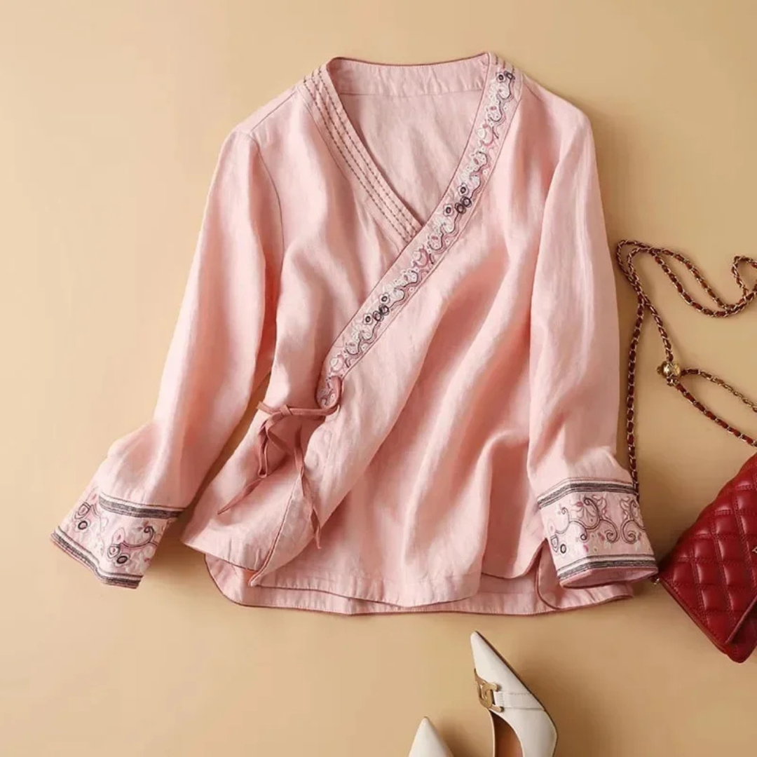Ellen | Women’s Blouse | Embroidered Wrap Detail
