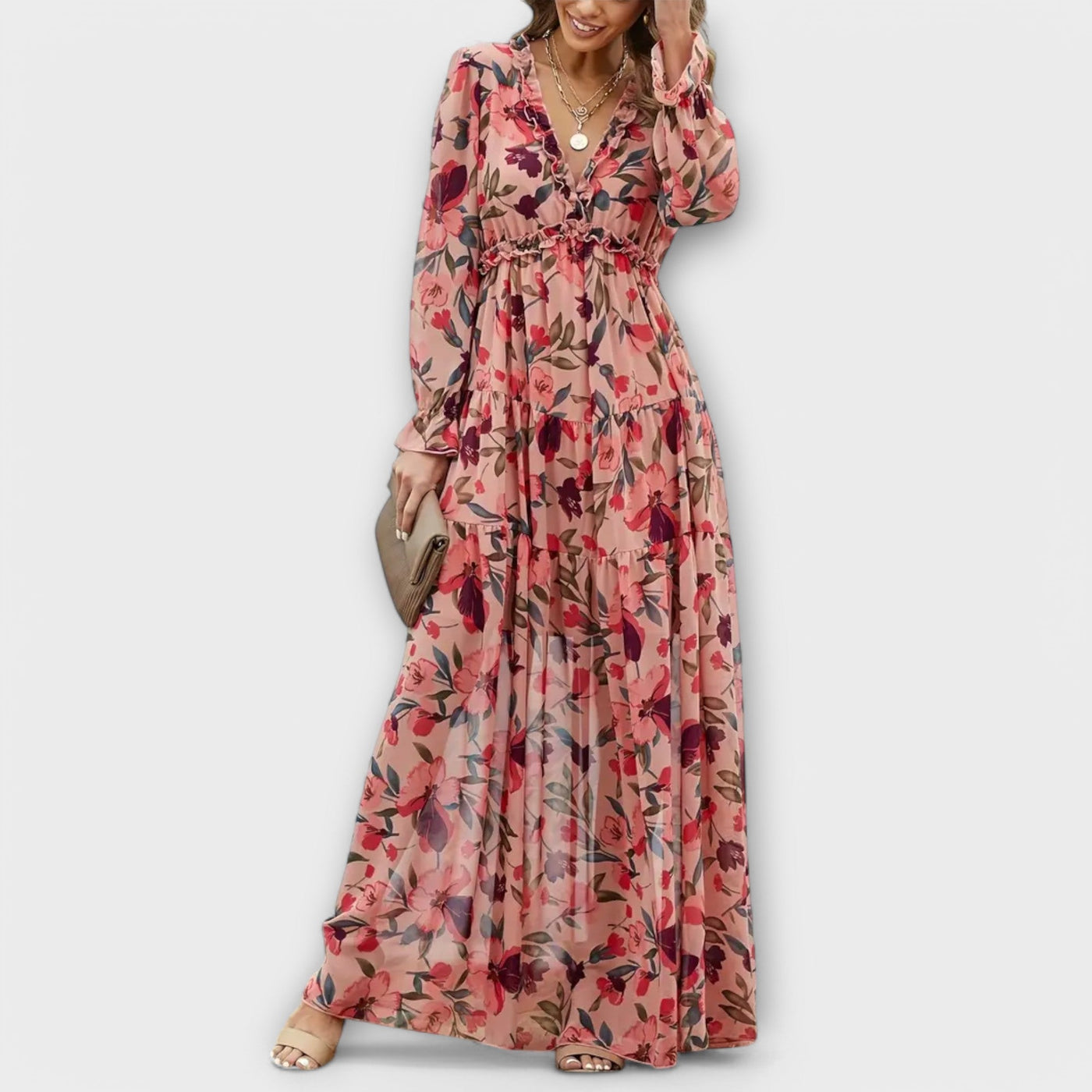 Ellen | Women's Floral Maxi Dress | Pleated
