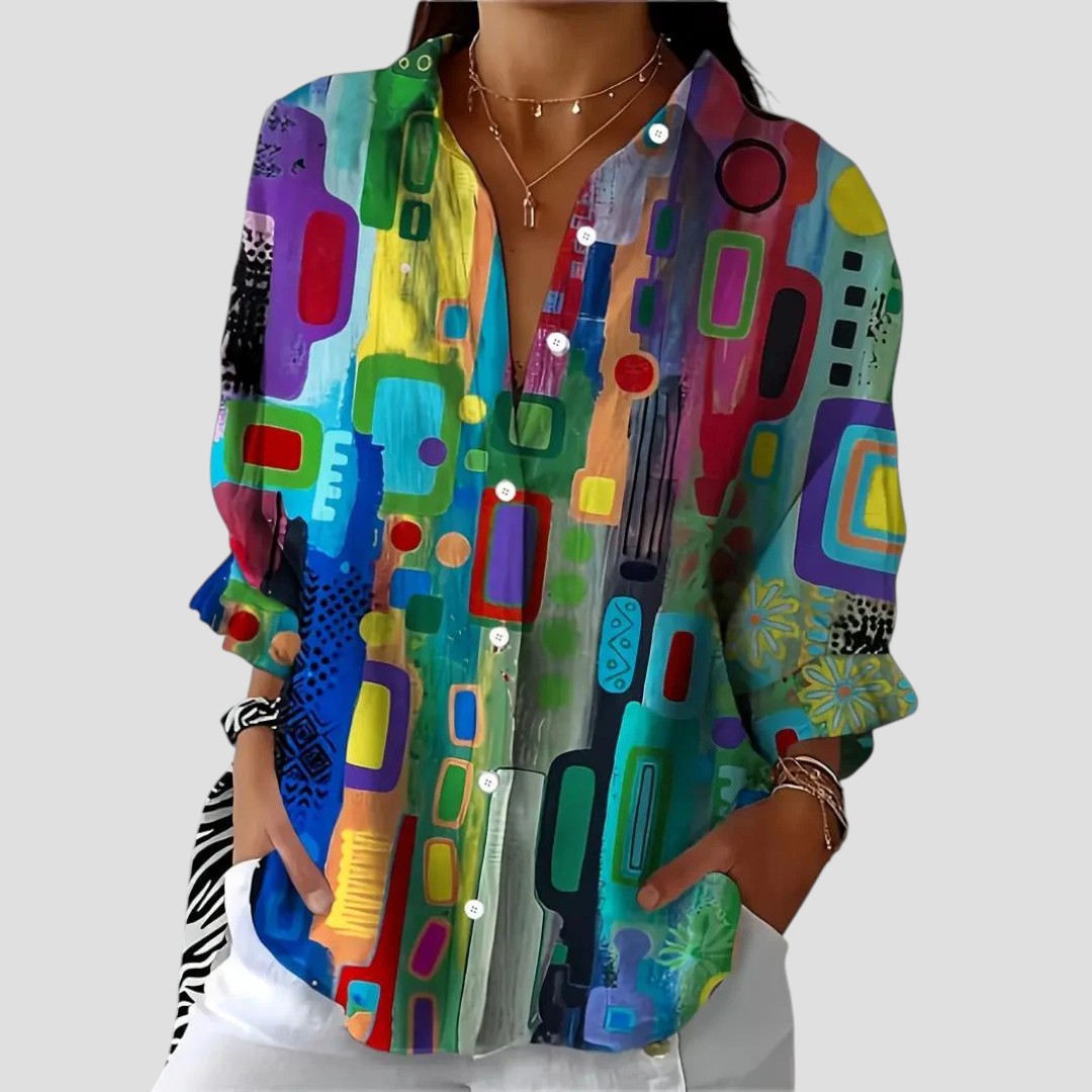 Ellen | Women’s Blouse | Geometric Print Button Front