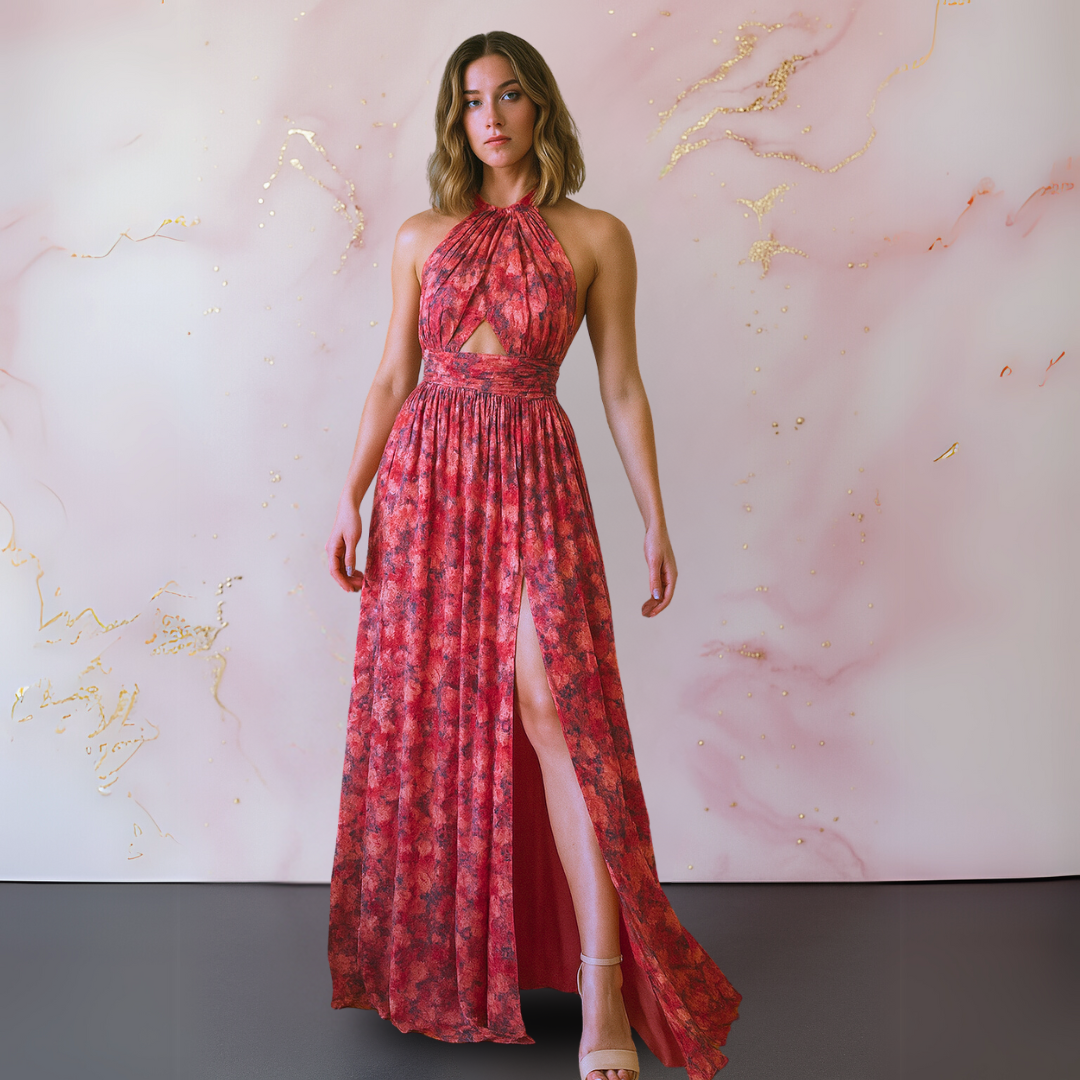Ellen | Women's Dress | Halter Neck Front Slit Maxi