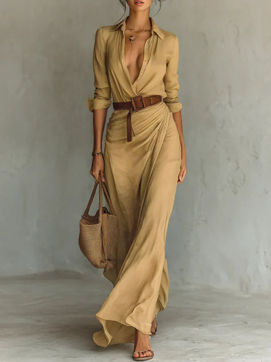 Ellen | Women’s Dress | Long Sleeve Belted Maxi