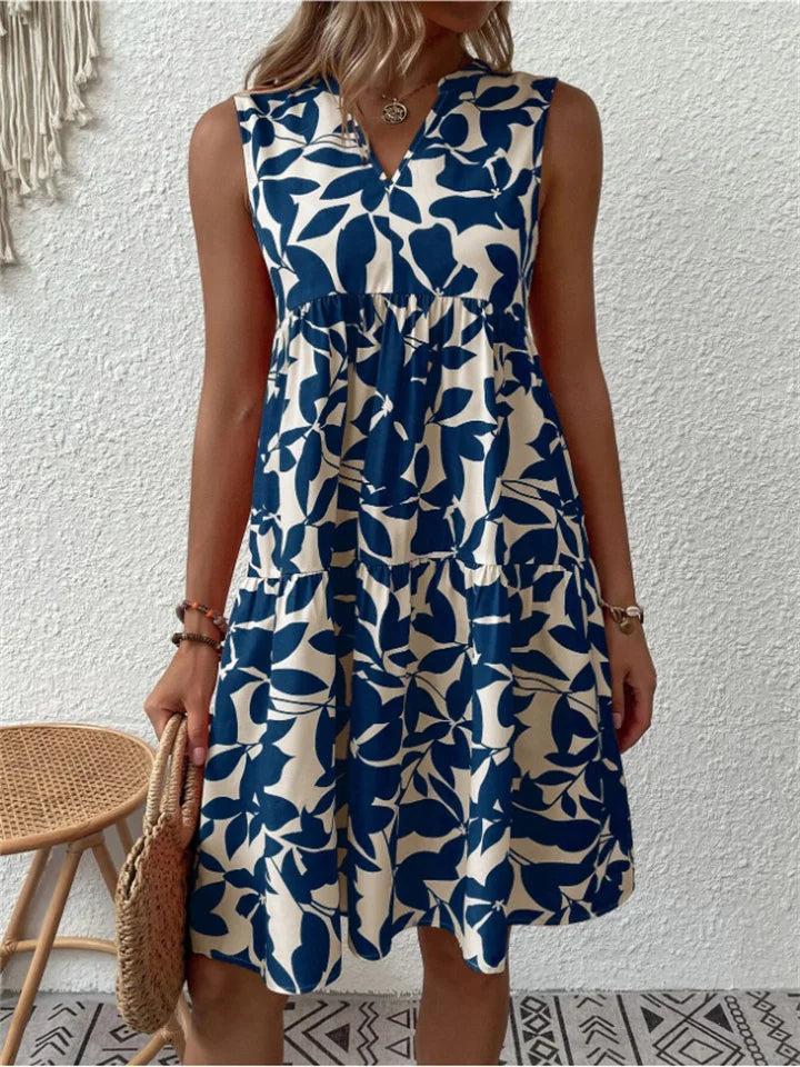 Women's Dress | Leaf Print Sleeveless V-Neck Mini