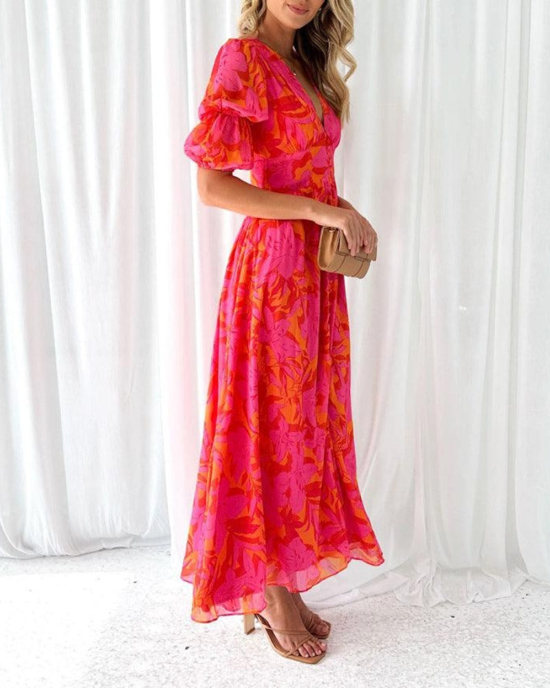 Women's Dress | Short Sleeves with  Puffed Silhouette Maxi