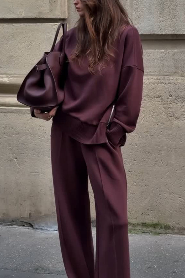 Women's Outfit Set | Long Sleeve Top Wide Leg Trousers