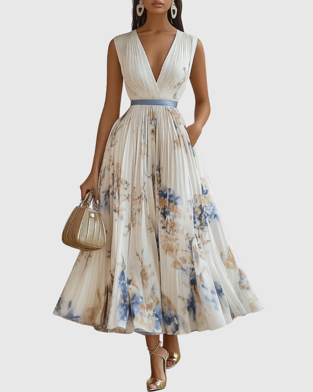 Women's Wedding Guest Maxi Dress | Pleated V-Neck