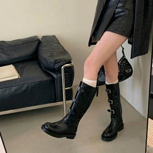 Boots For Women | Knee-High Buckle Boots With Lug Sole