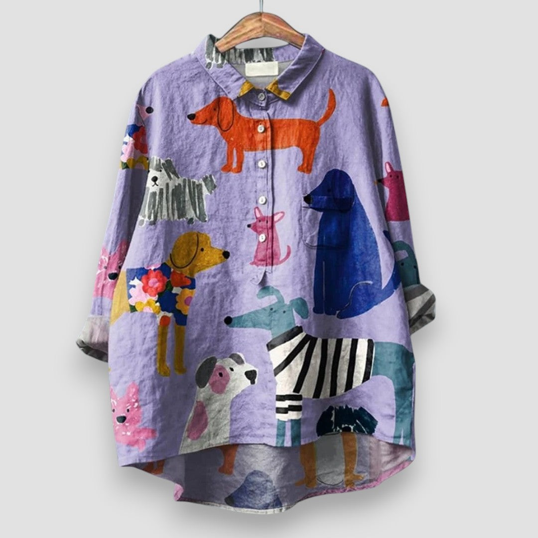 Ellen | Women’s Blouse | Dog Print with Button