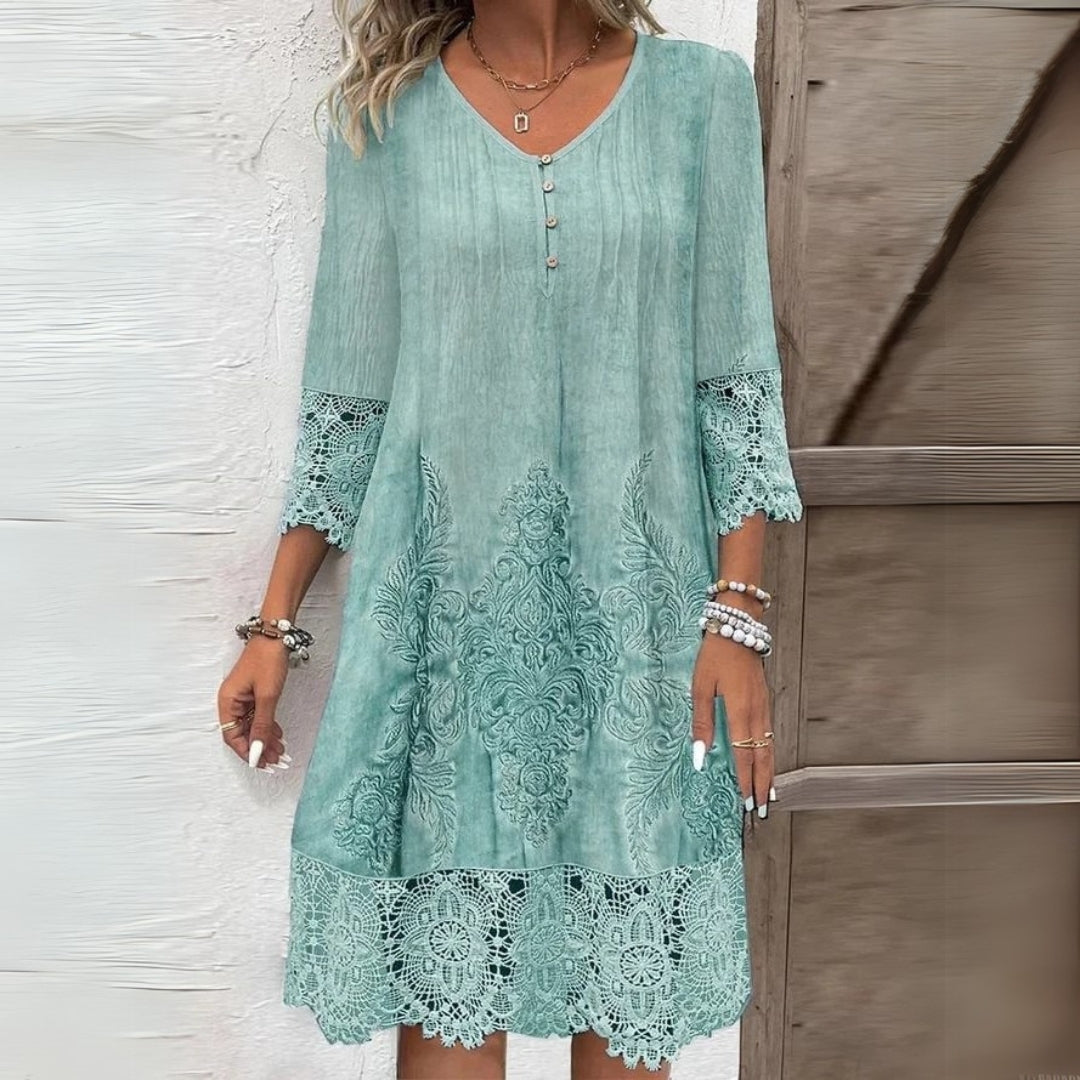 Women’s Dress | V-Neck Embroidered Midi