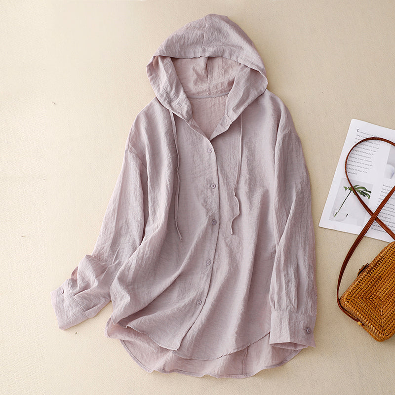 Ellen | Women’s Blouse | Hooded Long Sleeve Button-Up