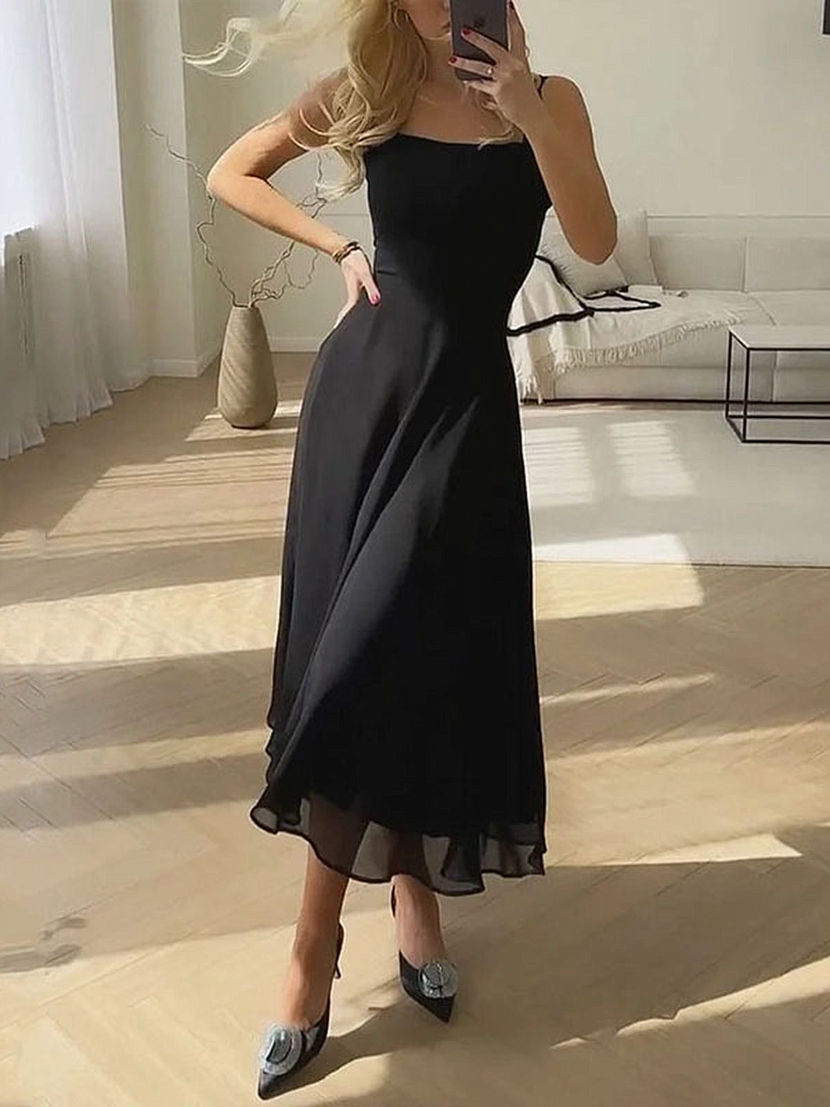 Women's Wedding Guest Midi Dress | A-Line Square Neck
