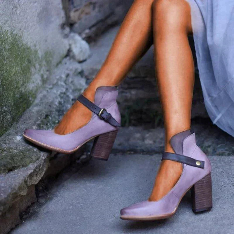 Ellen | Heels For Women | Closed Toe With Ankle Strap Block Heel