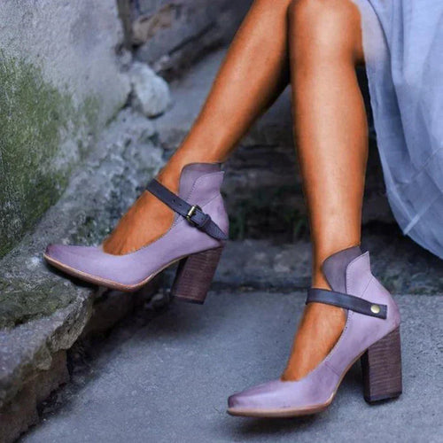 Heels For Women | Closed Toe With Ankle Strap Block Heel