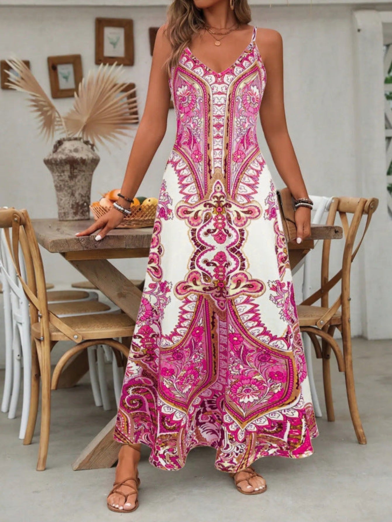 Women's Boho Maxi Dress | Paisley V-Neck